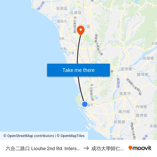 六合二路口 Liouhe 2nd Rd. Intersection to 成功大學歸仁校區 map