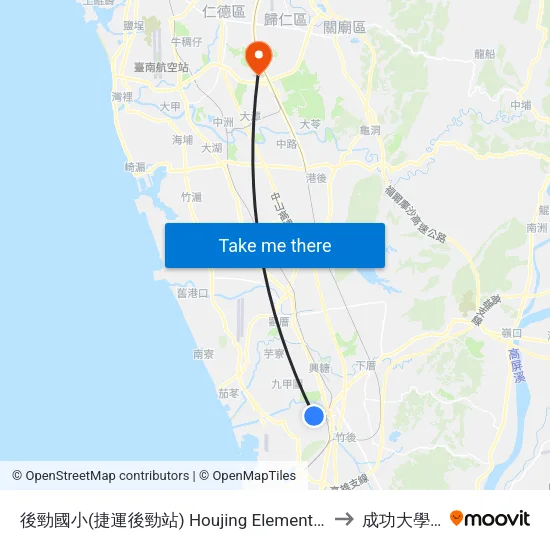 後勁國小(捷運後勁站) Houjing Elementary School(Mrt Houjin Station) to 成功大學歸仁校區 map