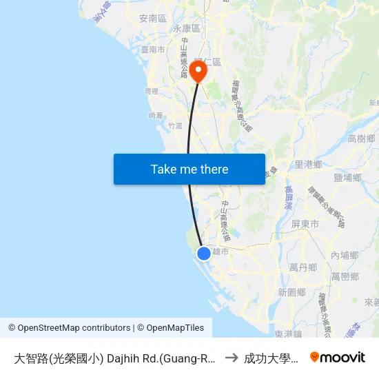 大智路(光榮國小) Dajhih Rd.(Guang-Rong Elementary School) to 成功大學歸仁校區 map