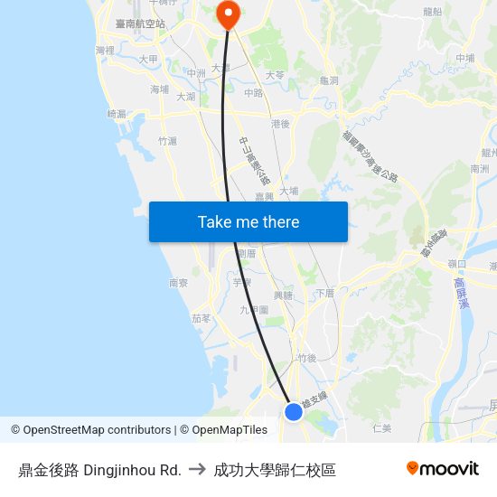 鼎金後路 Dingjinhou Rd. to 成功大學歸仁校區 map