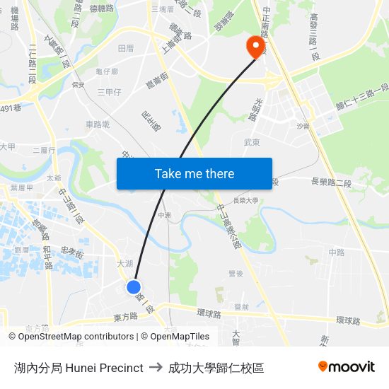 湖內分局 Hunei Precinct to 成功大學歸仁校區 map
