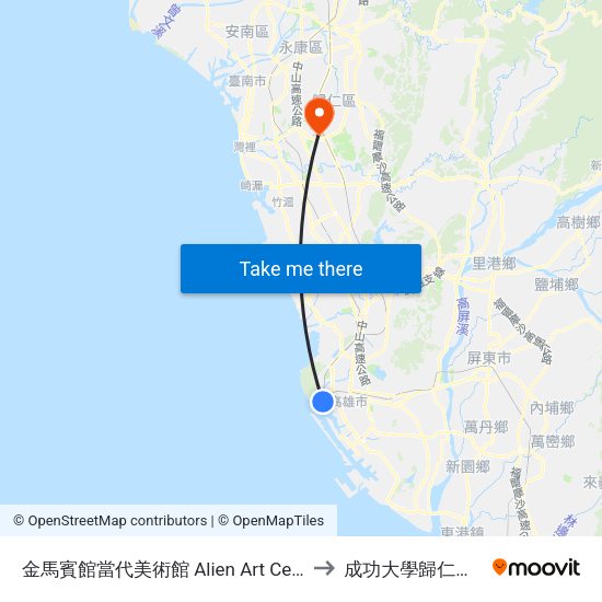 金馬賓館當代美術館 Alien Art Centre to 成功大學歸仁校區 map