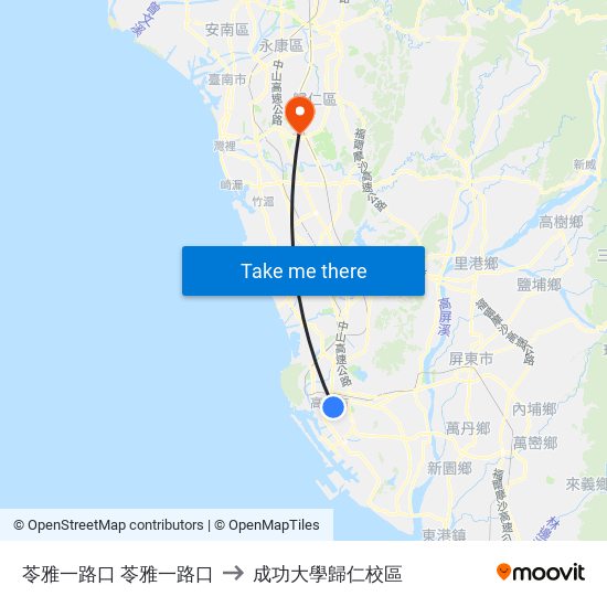 苓雅一路口 苓雅一路口 to 成功大學歸仁校區 map