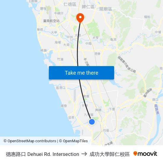 德惠路口 Dehuei Rd. Intersection to 成功大學歸仁校區 map