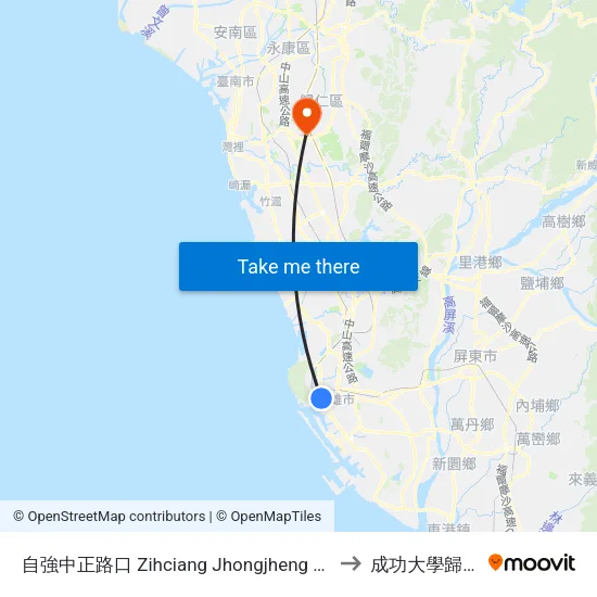 自強中正路口 Zihciang Jhongjheng Rd. Intersection to 成功大學歸仁校區 map