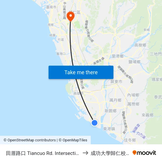 田厝路口 Tiancuo Rd. Intersection to 成功大學歸仁校區 map