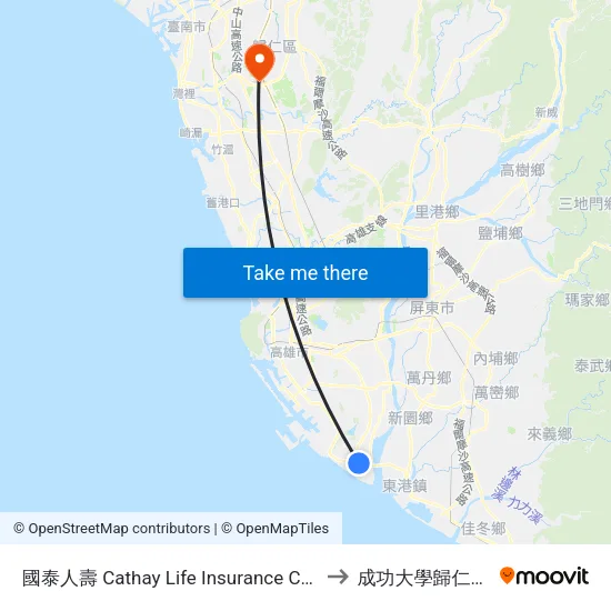 國泰人壽 Cathay Life Insurance Co., Ltd. to 成功大學歸仁校區 map