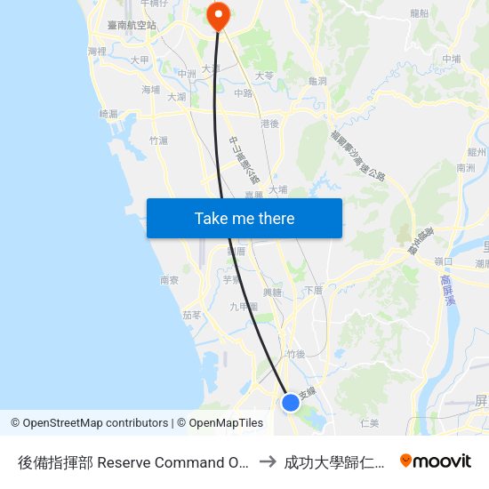 後備指揮部 Reserve Command Of Mnd to 成功大學歸仁校區 map