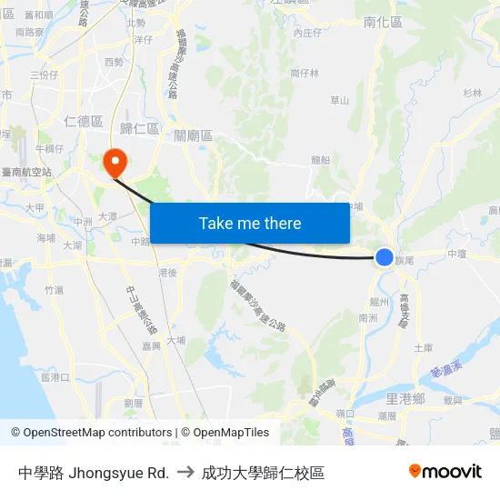 中學路 Jhongsyue Rd. to 成功大學歸仁校區 map