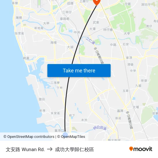 文安路 Wunan Rd. to 成功大學歸仁校區 map
