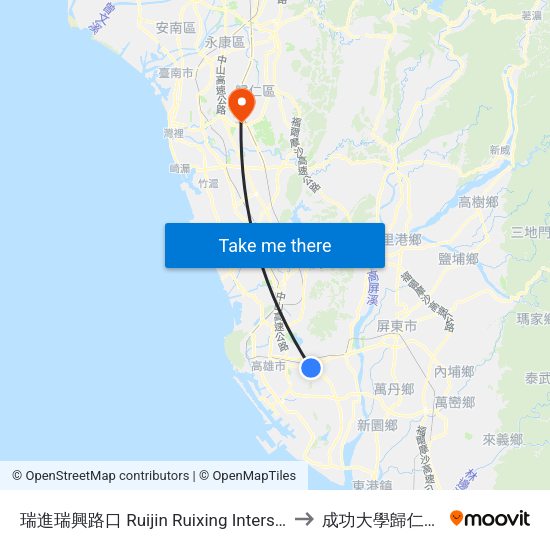瑞進瑞興路口 Ruijin Ruixing Intersection to 成功大學歸仁校區 map