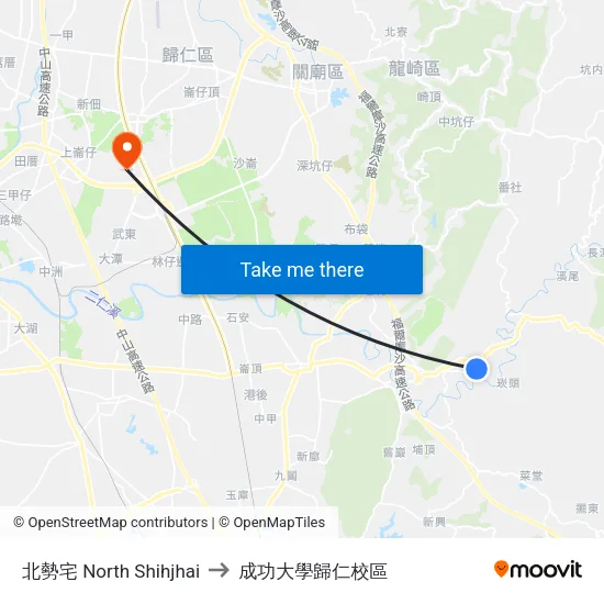 北勢宅 North Shihjhai to 成功大學歸仁校區 map