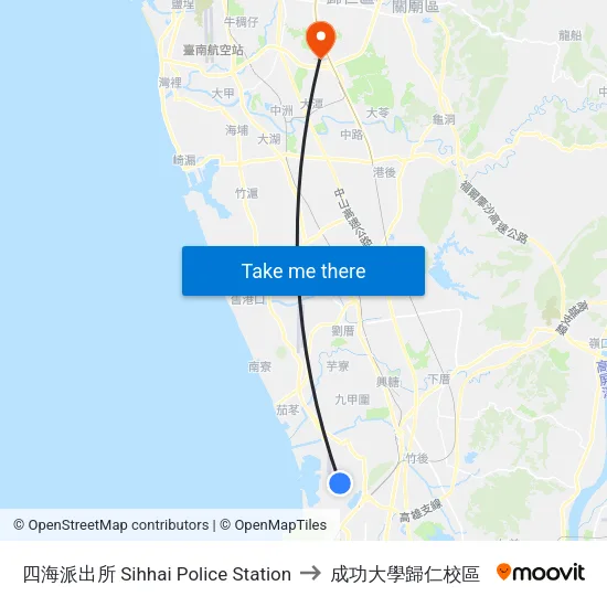 四海派出所 Sihhai Police Station to 成功大學歸仁校區 map