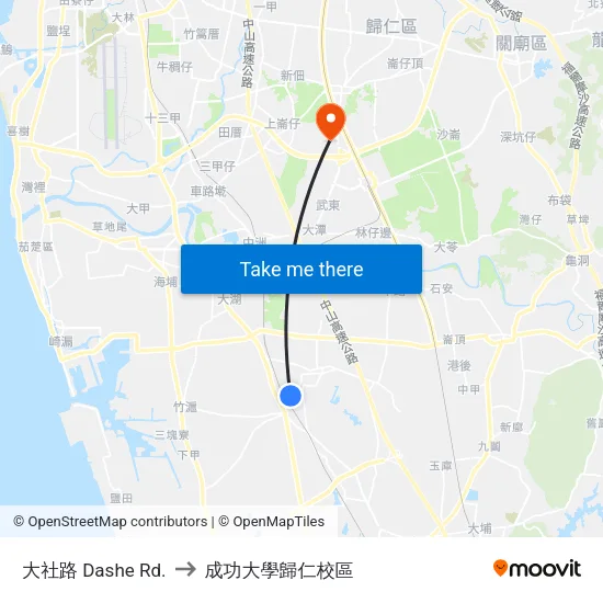 大社路 Dashe Rd. to 成功大學歸仁校區 map