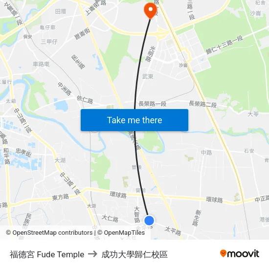 福德宮 Fude Temple to 成功大學歸仁校區 map
