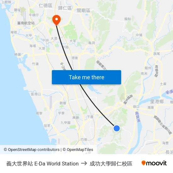 義大世界站 E-Da World Station to 成功大學歸仁校區 map