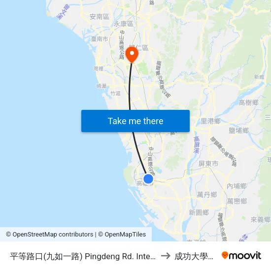 平等路口(九如一路) Pingdeng Rd. Intersection(Jiouru 1st Rd.) to 成功大學歸仁校區 map