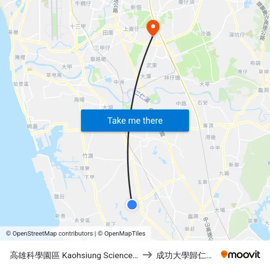 高雄科學園區 Kaohsiung Science Park to 成功大學歸仁校區 map