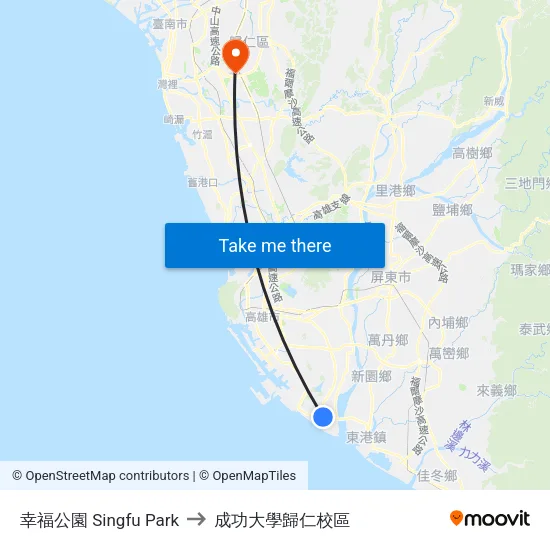 幸福公園 Singfu Park to 成功大學歸仁校區 map
