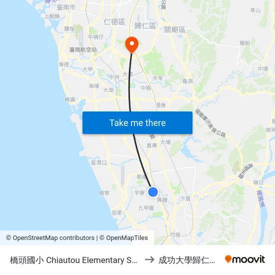 橋頭國小 Chiautou Elementary School to 成功大學歸仁校區 map