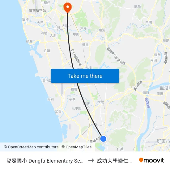 登發國小 Dengfa Elementary School to 成功大學歸仁校區 map