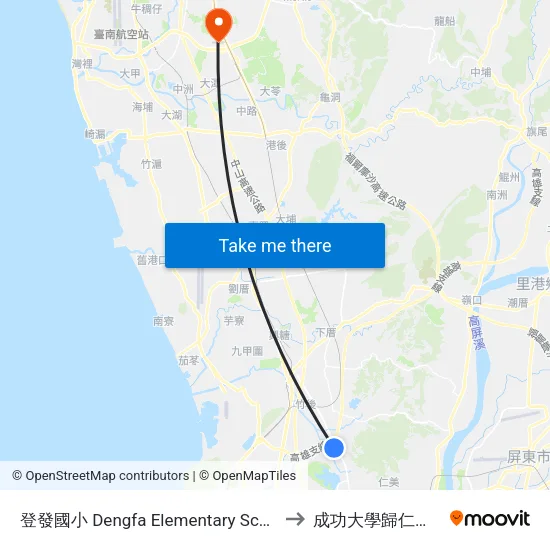 登發國小 Dengfa Elementary School to 成功大學歸仁校區 map