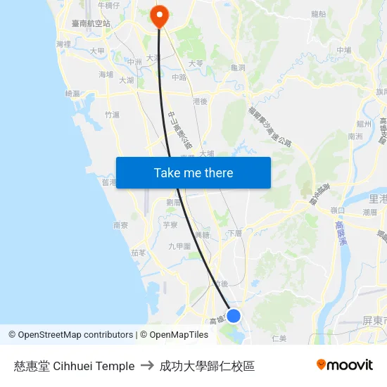 慈惠堂 Cihhuei Temple to 成功大學歸仁校區 map