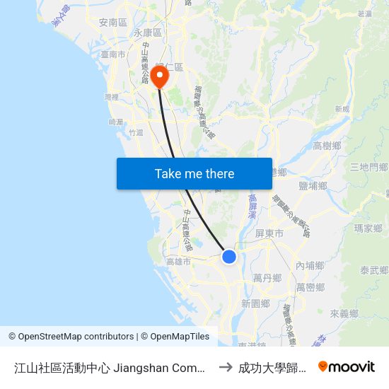 江山社區活動中心 Jiangshan Community Center to 成功大學歸仁校區 map