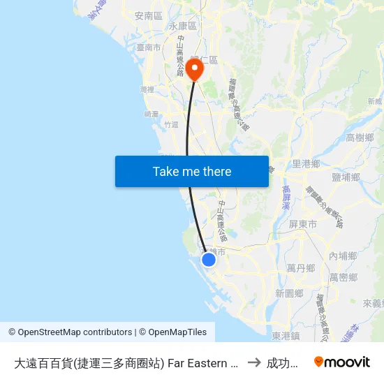 大遠百百貨(捷運三多商圈站) Far Eastern Department Store(Mrt Sandou Shopping District Station) to 成功大學歸仁校區 map