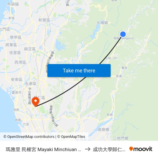 瑪雅里 民權宮 Mayaki Minchiuan Temple to 成功大學歸仁校區 map