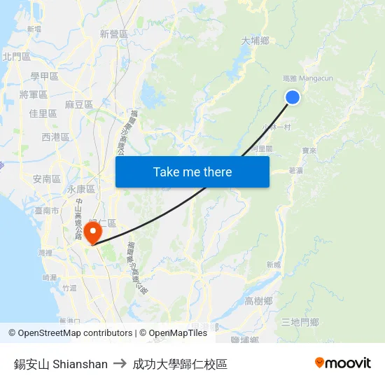 錫安山 Shianshan to 成功大學歸仁校區 map