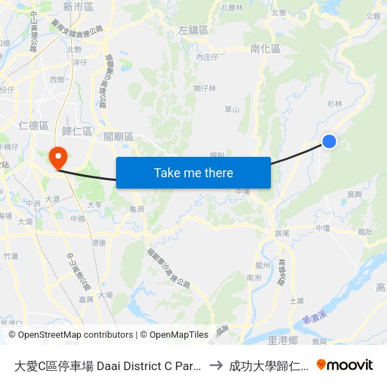 大愛C區停車場 Daai District C Parking Lot to 成功大學歸仁校區 map