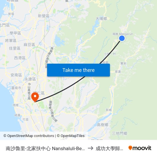 南沙魯里-北家扶中心 Nanshaluli-Beijiafu Center to 成功大學歸仁校區 map