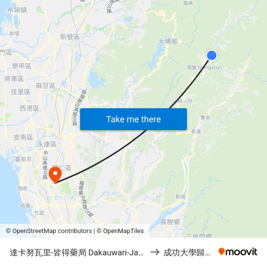 達卡努瓦里-皆得藥局 Dakauwari-Jade Pharmacy to 成功大學歸仁校區 map