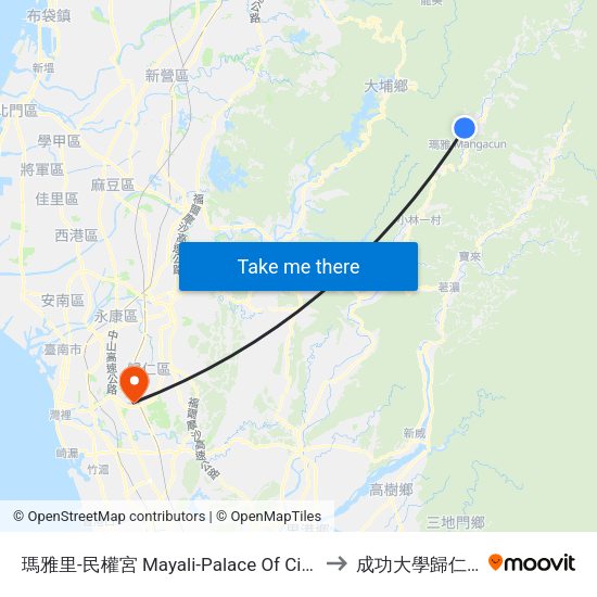 瑪雅里-民權宮 Mayali-Palace Of Civil Rights to 成功大學歸仁校區 map