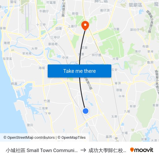 小城社區 Small Town Community to 成功大學歸仁校區 map