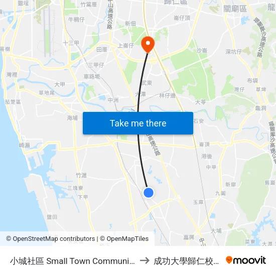 小城社區 Small Town Community to 成功大學歸仁校區 map