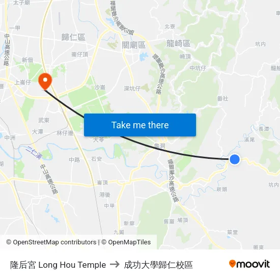 隆后宮 Long Hou Temple to 成功大學歸仁校區 map
