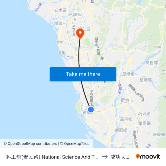 科工館(覺民路) National Science And Technology Museum (Jyuemin Rd.) to 成功大學歸仁校區 map