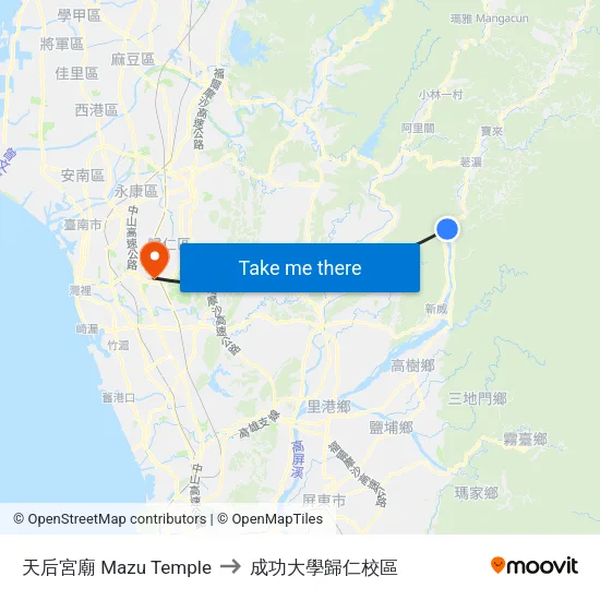 天后宮廟 Mazu Temple to 成功大學歸仁校區 map