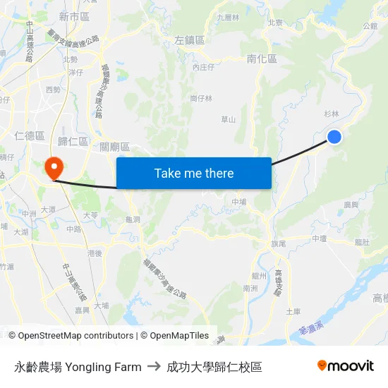 永齡農場 Yongling Farm to 成功大學歸仁校區 map