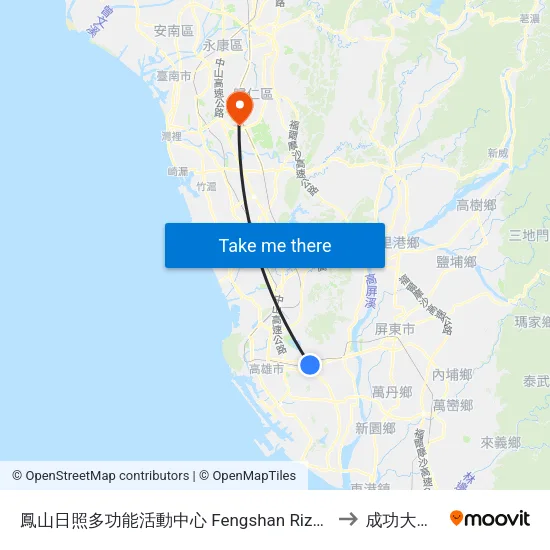 鳳山日照多功能活動中心 Fengshan Rizhao Multifunctional Activity Center to 成功大學歸仁校區 map