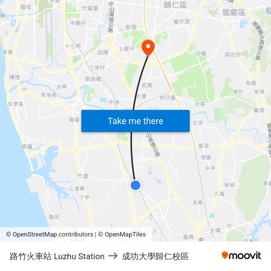 路竹火車站 Luzhu Station to 成功大學歸仁校區 map