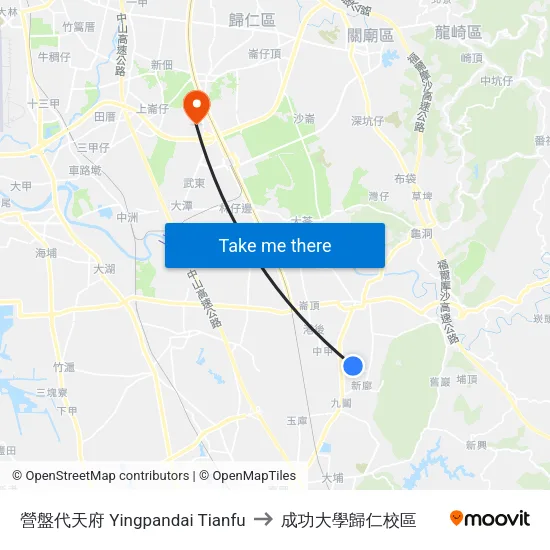 營盤代天府 Yingpandai Tianfu to 成功大學歸仁校區 map
