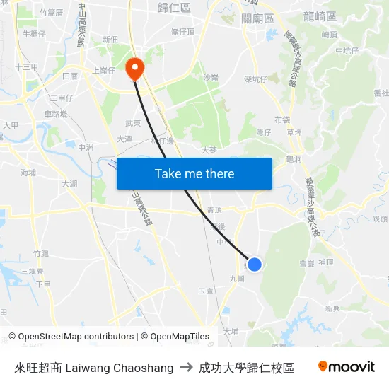 來旺超商 Laiwang Chaoshang to 成功大學歸仁校區 map