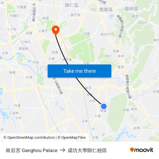 崗后宮 Ganghou Palace to 成功大學歸仁校區 map