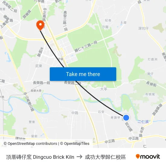 頂厝磚仔窯 Dingcuo Brick Kiln to 成功大學歸仁校區 map