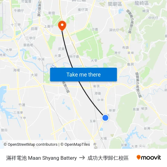 滿祥電池 Maan Shyang Battery to 成功大學歸仁校區 map
