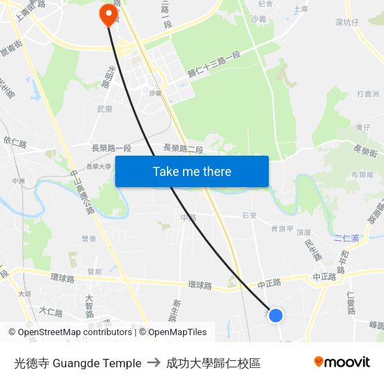 光德寺 Guangde Temple to 成功大學歸仁校區 map
