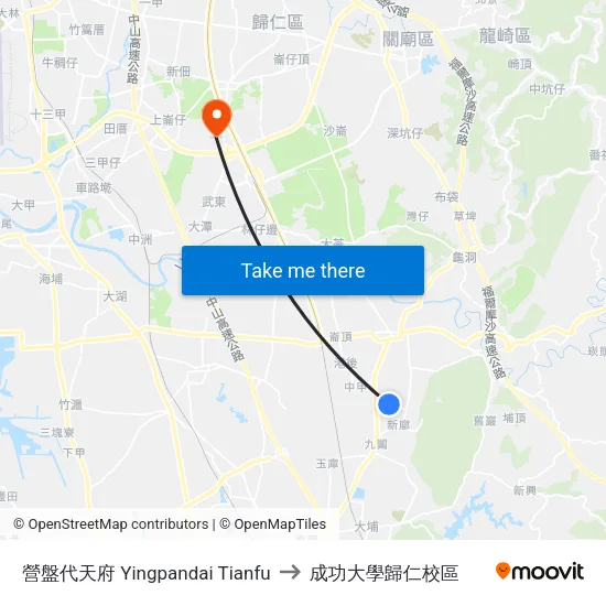 營盤代天府 Yingpandai Tianfu to 成功大學歸仁校區 map